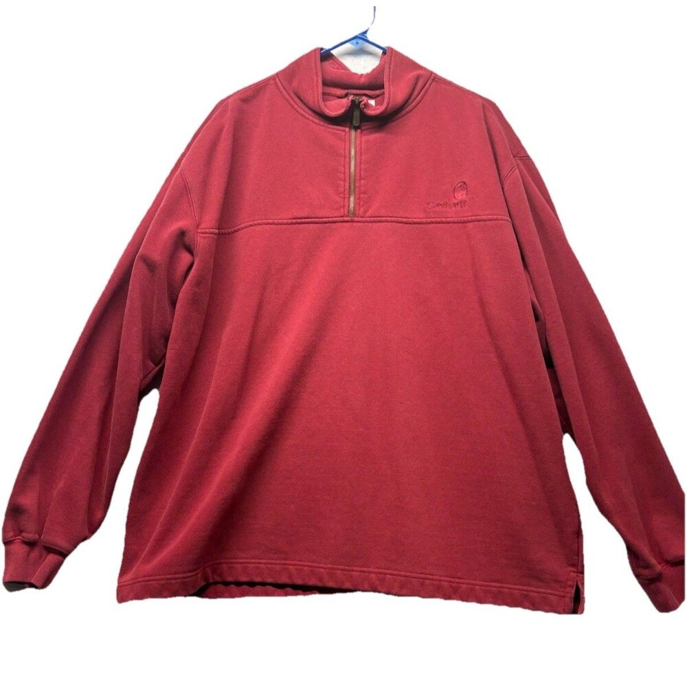 VTG Carhartt 1/4 Zip Mock Sweatshirt Size XL Red Mens 90s